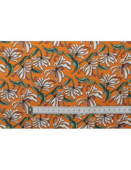 Tissu Popeline Coton Imprimé Tentafleur Brique -Au Mètre
