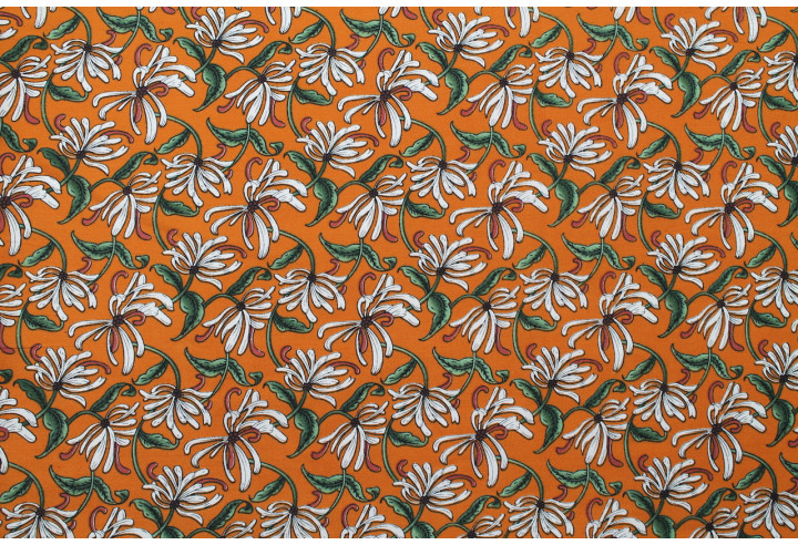 Tissu Popeline Coton Imprimé Tentafleur Brique -Au Mètre