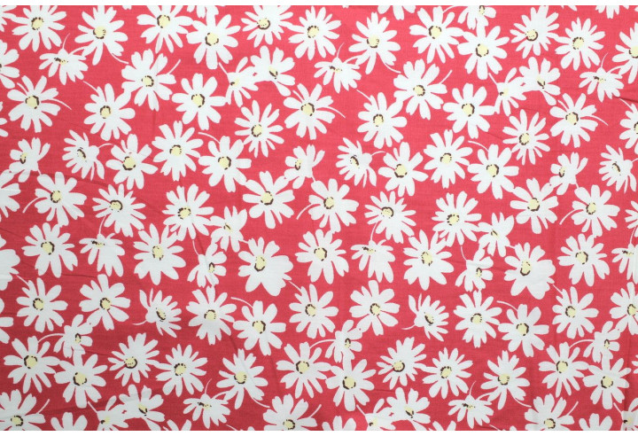 Tissu Popeline Coton Imprimé Jasmin Rose -Au Mètre
