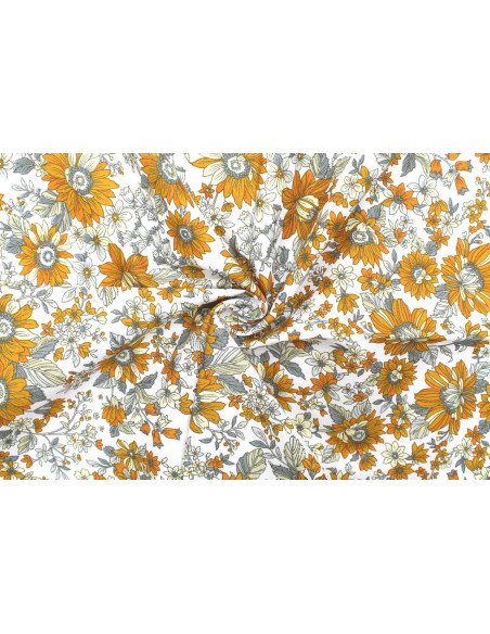 Tissu Popeline Coton Imprimé Sunflower Safran -Au Mètre