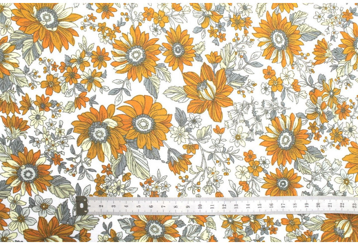 Tissu Popeline Coton Imprimé Sunflower Safran -Au Mètre