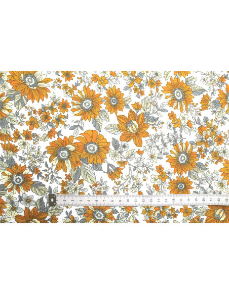 Tissu Popeline Coton Imprimé Sunflower Safran -Au Mètre