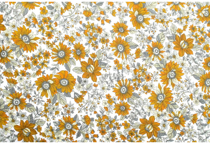 Tissu Popeline Coton Imprimé Sunflower Safran -Au Mètre