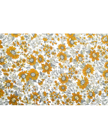 Tissu Popeline Coton Imprimé Sunflower Safran -Au Mètre