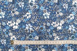 Tissu Popeline Coton Imprimé Fleur Peony Bleu -Au Mètre