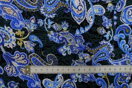Tissu Popeline Coton Imprimé Cachemire Bleu -Au Mètre