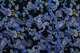 Tissu Popeline Coton Imprimé Cachemire Bleu -Au Mètre