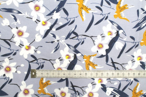Tissu Popeline Coton Imprimé Birdy Flower Gris -Au Mètre 2