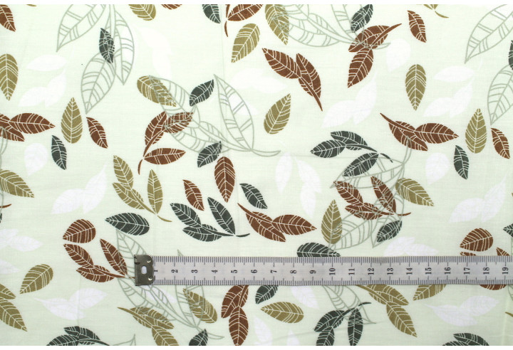 Tissu Popeline Coton Imprimé Eucalyptus Ecru -Au Mètre