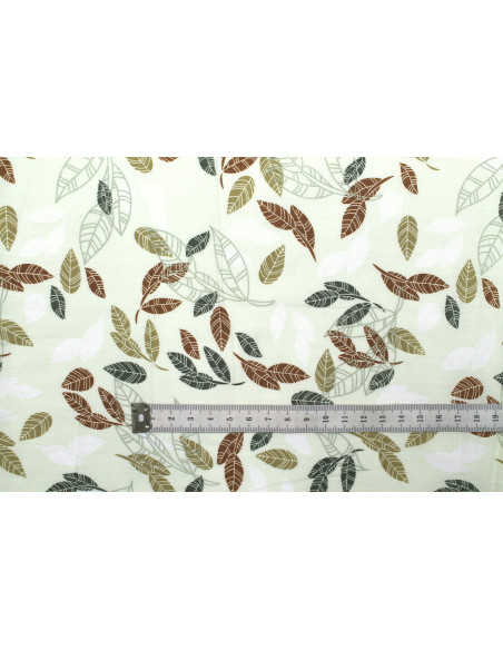 Tissu Popeline Coton Imprimé Eucalyptus Ecru -Au Mètre