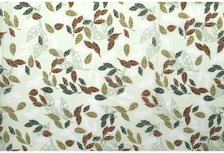 Tissu Popeline Coton Imprimé Eucalyptus Ecru -Au Mètre