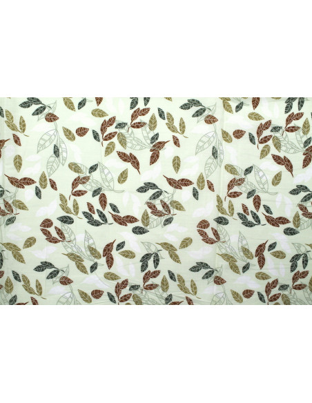 Tissu Popeline Coton Imprimé Eucalyptus Ecru -Au Mètre