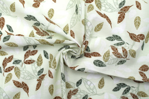 Tissu Popeline Coton Imprimé Eucalyptus Ecru -Au Mètre