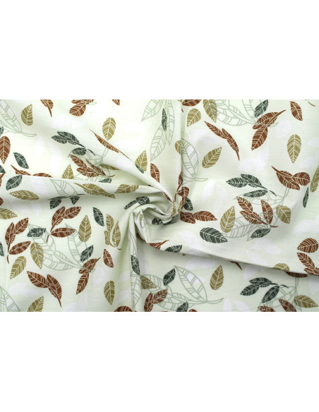 Tissu Popeline Coton Imprimé Eucalyptus Ecru -Au Mètre
