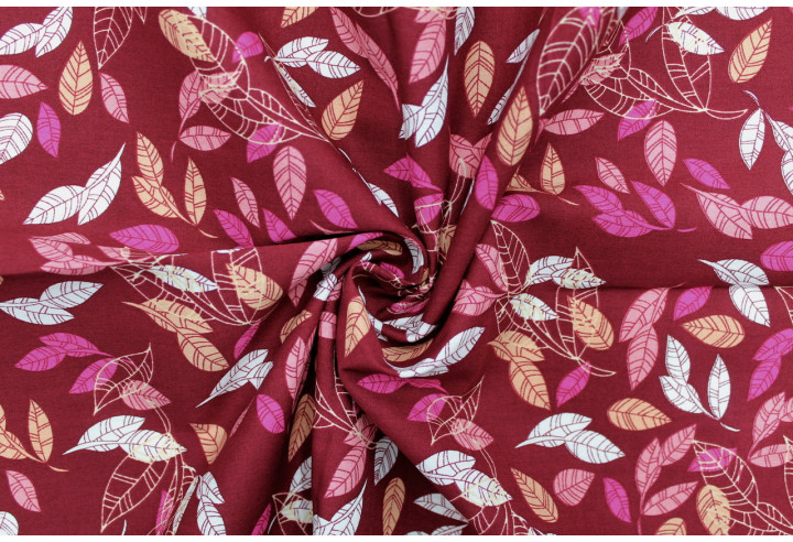 Tissu Popeline Coton Imprimé Eucalyptus Bordeaux -Au Mètre