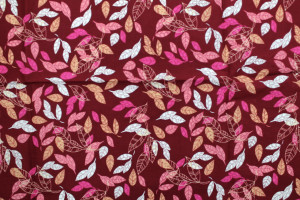 Tissu Popeline Coton Imprimé Eucalyptus Bordeaux -Au Mètre 2