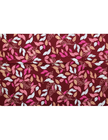 Tissu Popeline Coton Imprimé Eucalyptus Bordeaux -Au Mètre