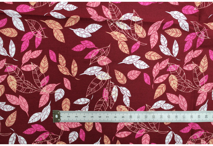 Tissu Popeline Coton Imprimé Eucalyptus Bordeaux -Au Mètre