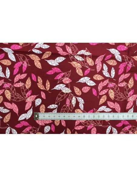 Tissu Popeline Coton Imprimé Eucalyptus Bordeaux -Au Mètre