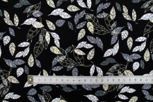 Tissu Popeline Coton Imprimé Eucalyptus Noir -Au Mètre 2
