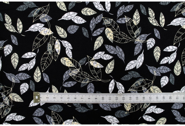 Tissu Popeline Coton Imprimé Eucalyptus Noir -Au Mètre