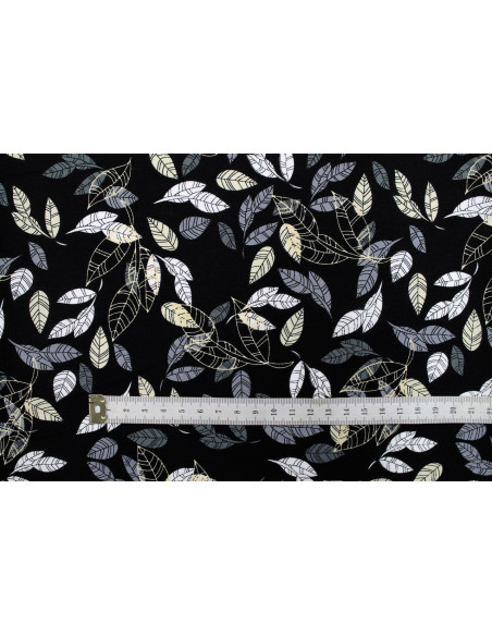 Tissu Popeline Coton Imprimé Eucalyptus Noir -Au Mètre