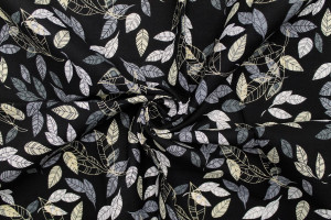 Tissu Popeline Coton Imprimé Eucalyptus Noir -Au Mètre
