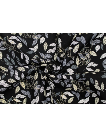 Tissu Popeline Coton Imprimé Eucalyptus Noir -Au Mètre