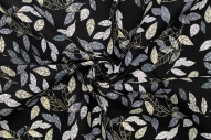 Tissu Popeline Coton Imprimé Eucalyptus Noir -Au Mètre