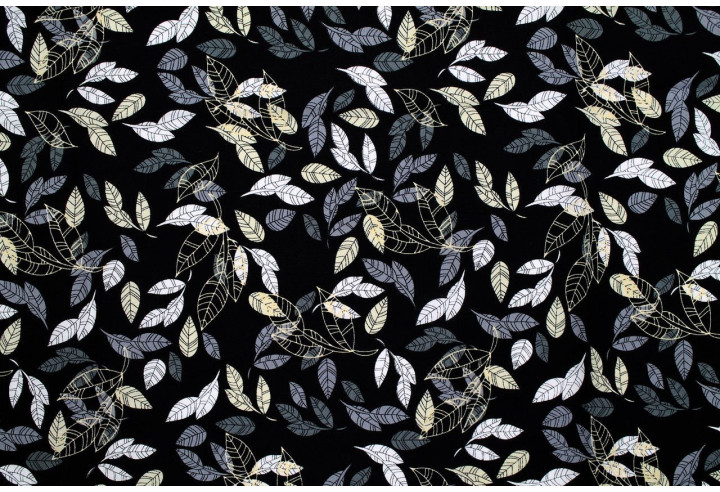 Tissu Popeline Coton Imprimé Eucalyptus Noir -Au Mètre
