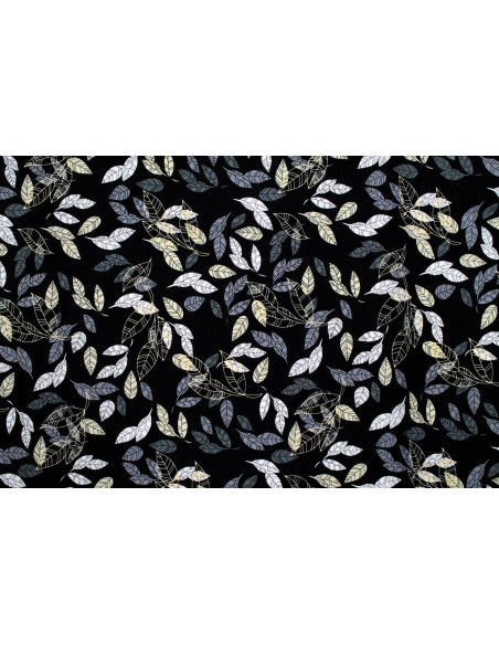 Tissu Popeline Coton Imprimé Eucalyptus Noir -Au Mètre