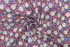 Tissu Popeline Coton Imprimé Fleur Dahlia Bordeaux -Au Mètre