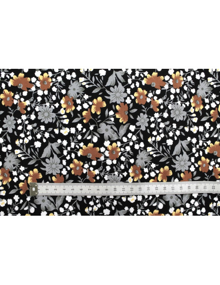 Tissu Popeline Coton Imprimé Fleur Poppy Jaune -Au Mètre