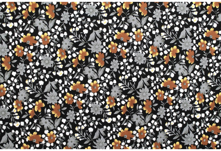 Tissu Popeline Coton Imprimé Fleur Poppy Jaune -Au Mètre