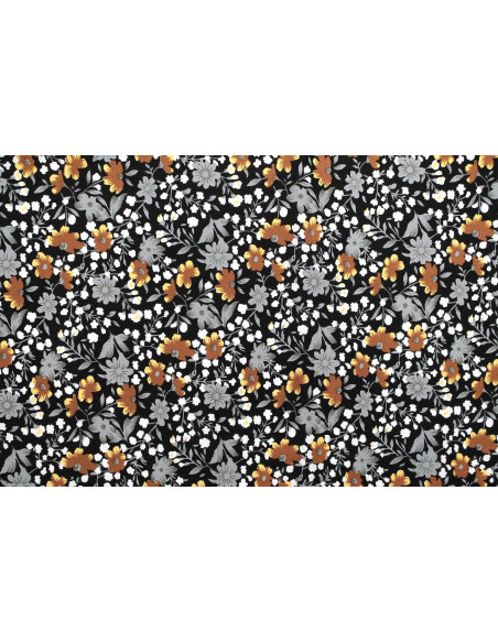 Tissu Popeline Coton Imprimé Fleur Poppy Jaune -Au Mètre