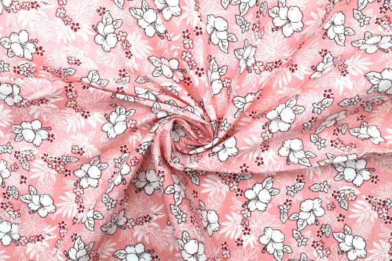 Tissu Popeline Coton Imprimé Fleur Lizzie Rose -Au Mètre