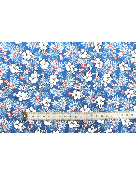 Tissu Popeline Coton Imprimé Fleur Lizzie Bleu -Au Mètre