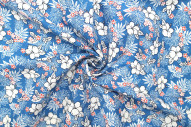 Tissu Popeline Coton Imprimé Fleur Lizzie Bleu -Au Mètre