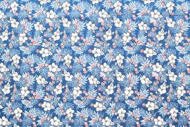 Tissu Popeline Coton Imprimé Fleur Lizzie Bleu -Au Mètre