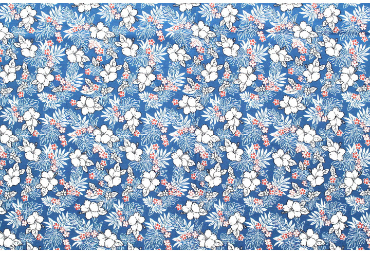 Tissu Popeline Coton Imprimé Fleur Lizzie Bleu -Au Mètre