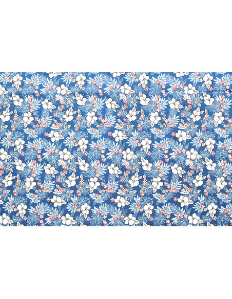 Tissu Popeline Coton Imprimé Fleur Lizzie Bleu -Au Mètre