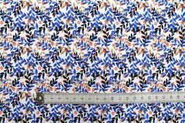 Tissu Popeline Coton Imprimé Fleur Avoine Bleu -Au Mètre
