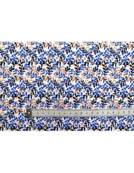 Tissu Popeline Coton Imprimé Fleur Avoine Bleu -Au Mètre