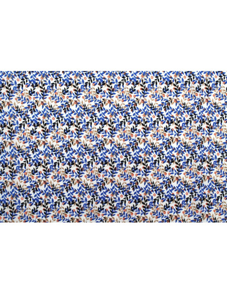 Tissu Popeline Coton Imprimé Fleur Avoine Bleu -Au Mètre