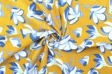 Tissu Popeline Coton Imprimé Fleur Yucca Moutarde -Au Mètre