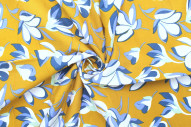Tissu Popeline Coton Imprimé Fleur Yucca Moutarde -Au Mètre