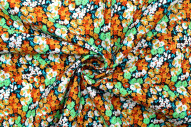 Tissu Popeline Coton Imprimé Fleur Lily Orange -Au Mètre