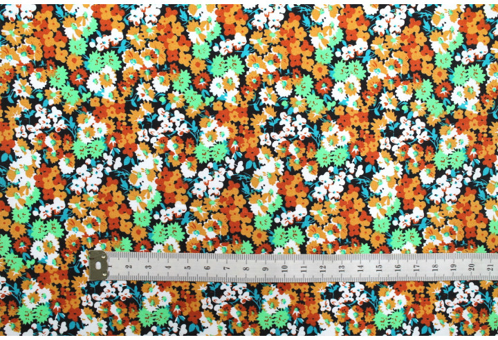Tissu Popeline Coton Imprimé Fleur Lily Orange -Au Mètre