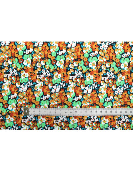 Tissu Popeline Coton Imprimé Fleur Lily Orange -Au Mètre