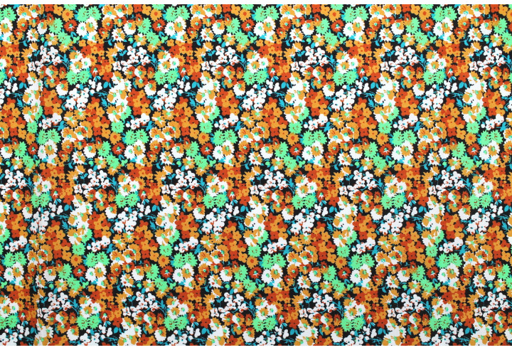 Tissu Popeline Coton Imprimé Fleur Lily Orange -Au Mètre
